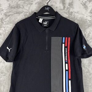 PUMA BMW M Motorsport Official Black Cotton Golf Polo Shirt Men's Medium Utility